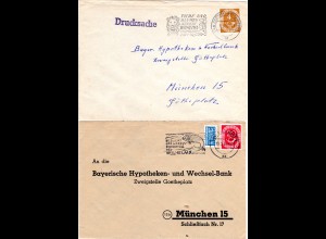 BRD 1953/54, 2 versch. Stuttgart Wilhelmina Tierpark Sonderstpl. auf 2 Briefen.