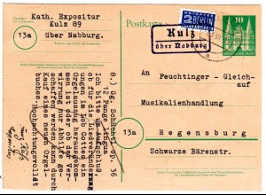 BRD 1950, Landpost Stpl. KULZ über Nabburg auf 10 Pf. Ganzsache.