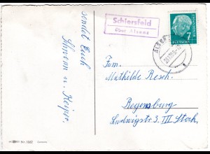 BRD 1959, Landpost Stpl. SCHIERSFELD über Alsenz auf Karte m. 7 Pf. 