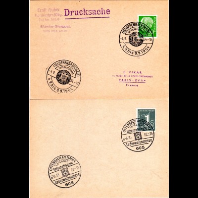 BRD 1954/62, 2 Karten je m. Offenbach Sonderstempel zur Int. Lederwarenmesse