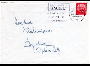 BRD 1958, Landpost Stpl. UNTERGRASSLFING über Regensburg auf Brief m. 20 Pf.