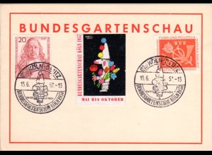 BRD 1957, Bundes Gartenschau Köln, Sonderkarte m. entspr. Sonderstempel.