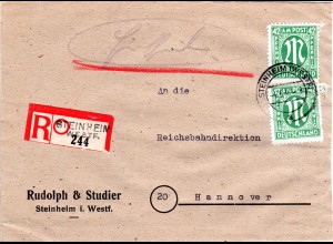 AM-Post 1946, MeF 2x42 Pf. auf Brief m. Not-Reko-Zettel v. Steinheim Westf.