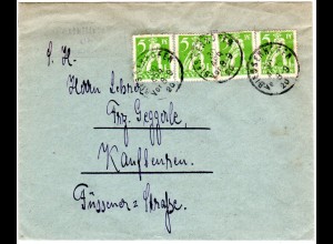 Bayern 1920, Posthilfstelle OB Taxe Bidingen auf Brief m. MeF 4x5 Pf. Abschied