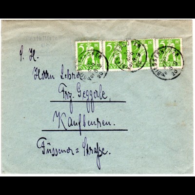 Bayern 1920, Posthilfstelle OB Taxe Bidingen auf Brief m. MeF 4x5 Pf. Abschied