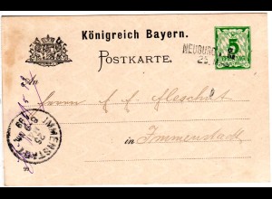 Bayern 1899, L2-Aushilfstempel NEUBURG a. Ka. klar auf 5 Pf. Ganzsache