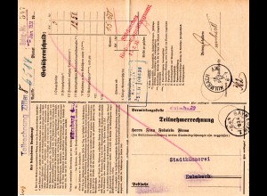 DR 1931, Postformular Telefongebühren m. Stempeln Bayreuth u. Kulmbach A.W. 