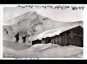 Fellhorngipfel m. Hütte im Schnee, 1937 v. Oberstdorf gebr. sw-AK