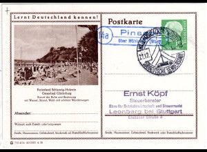 BRD 1958, Landpoststempel 14a PINACHE über Mühlacker auf 10 Pf. Bildganzsache.