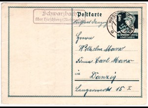 DR 1934, Landpoststpl. SCHWARZBACH über Hirschberg auf 6 Pf. Ganzsache 