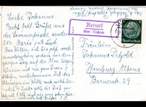 DR 1939, Landpost Stpl. RESTORF über Lüchow auf Karte m. 6 Pf. 