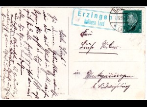 DR 1931, Landpost Stpl. ERZINGEN Balingen Land auf Karte m. 8 Pf.