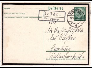 DR 1934, Landpost Stpl. JESTÄDT über Eschwege auf 6 Pf. Trauer-Ganzsache.