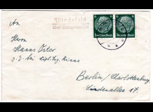DR 1938, Landpost Stempel WINDSFELD über Gunzenhausen auf Brief m. Paar 6 Pf.
