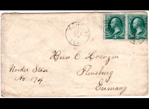 USA, Paar 3 C. auf Brief v. Comfort Texas n. Flensburg Deutschland.