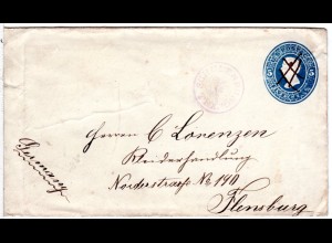 USA 1879, blauer K1 SCHULENBURG Texas auf 5. C. Ganzsache Brief n. Deutschland
