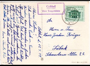 DDR 1959, Landpost Stpl. COBBEL über Tangerhütte auf Karte m. 10 Pf.
