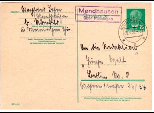 DDR 1956, Landpost Stpl MENDHAUSEN über Meiningen auf 10 Pf. Ganzsache