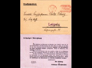 DR 1923, 15000 Mk. Leipzig Absenderfreisitempel auf Adressbuch Orts-Drucksache
