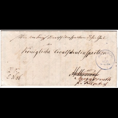 Bayern 1872, blauer K1 KULMBACH auf Brief v. Lehenthal n. Melkendorf 