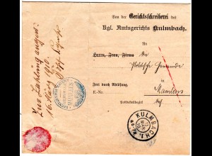 Bayern 1910, K2 KULMBACH auf Gerichts-Brief m. Mainleus Gemeindestempel