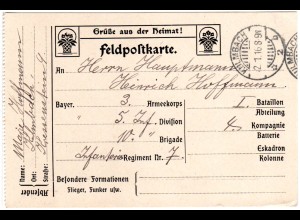Bayern 1916, Grüße aus der Heimat m. Blumen, Feldpostkarte v. KULMBACH