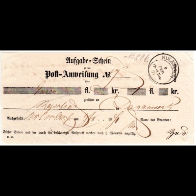 Bayern 1871, Postschein m. klarem K1 KULMBACH