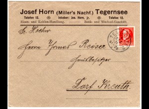 Bayern 1915, 10 Pf. auf Firmenbrief v. Tegernsee n. Dorf Kreuth