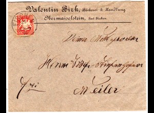 Bayern 1890, 10 Pf. auf Firmen Brief v. Obermaiselstein m. K1 FISCHEN