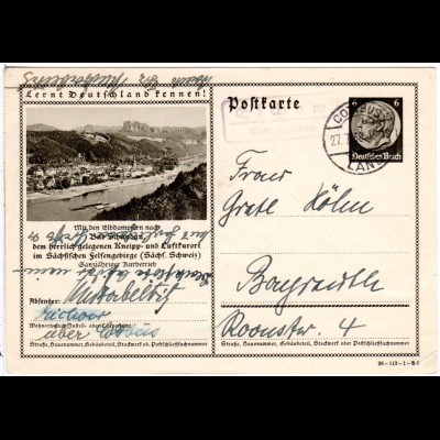 DR 1938, Landpost Stpl. EICHOW über Cottbus auf 6 Pf. Bild-Ganzsache