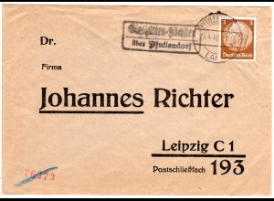 DR 1940, Landpost Stpl. GLASHÜTTEN-HÖCHSTEN über Pfullendorf auf Brief m. 3 Pf.
