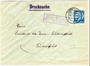 DR 1938, Landpost Stpl. NEU-BRENZ über Ludwigslust auf Brief m. 4 Pf.