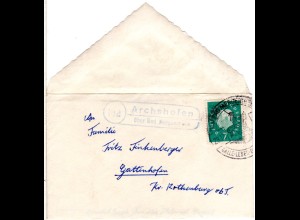 BRD 1961, Landpost Stpl. 14d ARCHSHOFEN über Bad Mergentheim auf Brief m. 7 Pf.