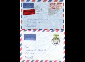 BRD 1970/71, 2 Luftpost Briefe v. Nideggen n. Kuwait, 1mal Express über Düren