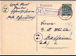 1947, Landpost Stpl. 14 HOHENGEHREN über Schorndorf auf 12 Pf. Ganzsache