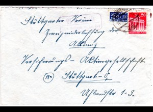 1949, Landpost Stpl. AURICH über Vaihingen auf Brief m. 20 Pf.