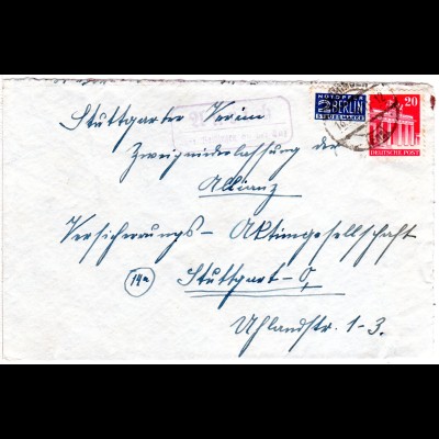 1949, Landpost Stpl. AURICH über Vaihingen auf Brief m. 20 Pf.