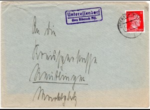 DR 1943, Landpoststpl. UNTERESSENDORF über Biberach auf Brief m. 12 Pf.