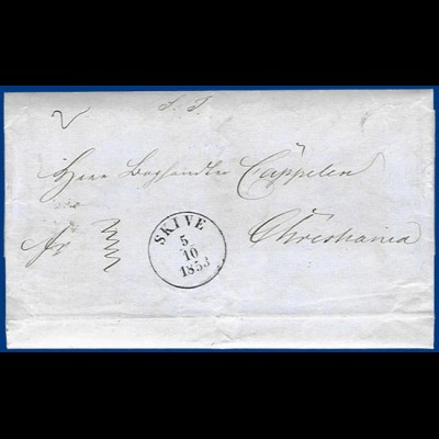 Dänemark 1853, Franco Brief v. Skive via Helsingör n. Norwegen. #S360