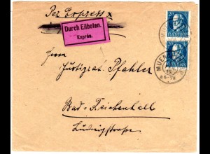 Bayern 1919, MeF 2x20 Pf. auf Eilbrief v. München n. Bad Reichenhall.