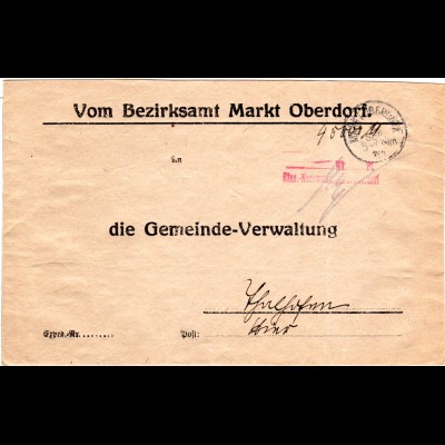 DR 1923, Barfrankierungs-Stpl. v. MARKTOBERDORF auf Brief n. Thalhofen