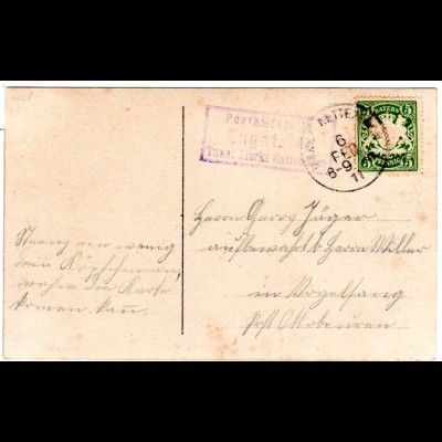 Bayern 1911, Posthilfstelle ENGETRIED Taxe Markt Rettenbach auf Karte m. 5 Pf.