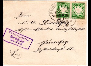 Bayern 1908, Posthilfstelle EURISHOFEN Taxe Waal klar auf Brief m. 2x5 Pf.