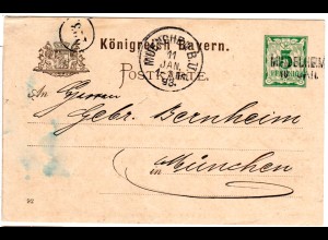 Bayern 1893, Aushilfstpl. L1 MINDELHEIM sauber auf 5 Pf. Ganzsache