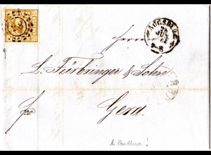 Bayern, voll-/breitr 9 Kr. m. inter. Randlinienaufspaltung auf Brief v. Augsburg