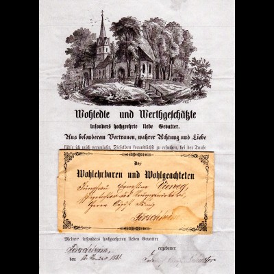 DR 1881, schön verzierter Taufpatenbrief v. Tirschheim