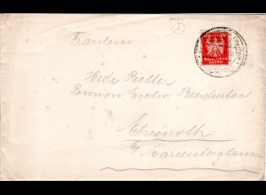 DR 1925, 10 Pf. m. Symbol-Firmenlochung auf Brief v. Elberfeld.