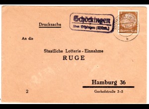 DR 1939, Landpost Stpl. SCHÖCKINGEN über Ditzingen auf Drucksache Brief m. 3 Pf.