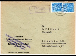 DDR 1953, Landpost Stpl. GOLLIN über Templin auf Brief m. 2x10 Pf. 