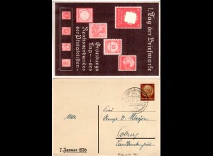 DR PP122 C18, 3 Pf. Privatganzsache 1. Tag d. Briefmarke m. entspr. Sonderstpl.